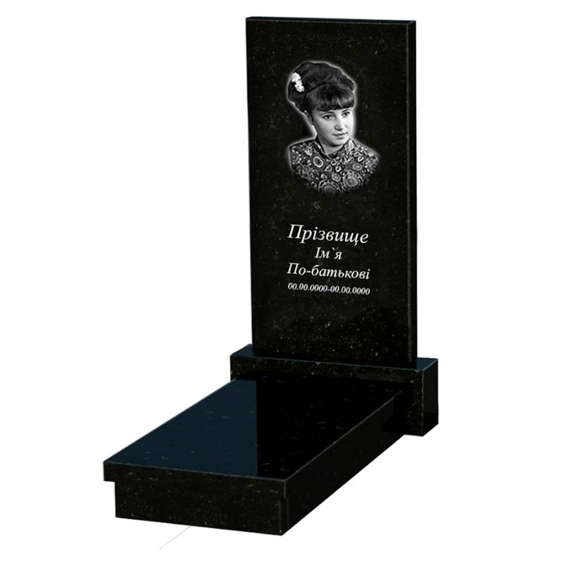 Основне Гранітний пам'ятник на кладовище одинарний із чорного граніту Коростишів к10-kor-pf-100-50-08-001