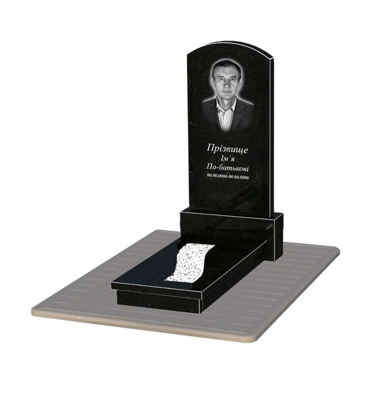 Основне Пам'ятник на могилу із граніту від виробника Україна з вирізаною смугою із чорного граніту Коростишів Дуга 009 к23-kor-npf-120-60-08-009-pbd3