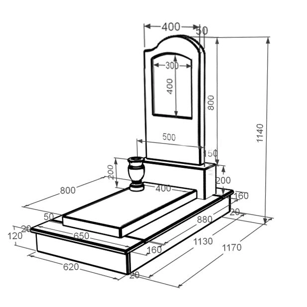 Розміри Мармуровий пам'ятник маленький одинарний з білого мармуру Волокас з хвилею різьблений к7-vol-pf-80-40-05-011-r-ck