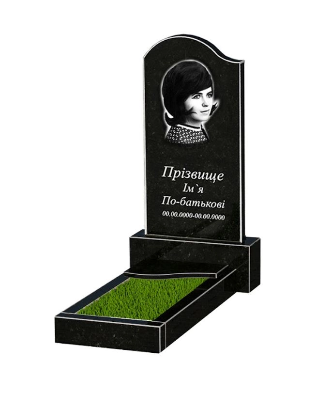 Основное Гранитный памятник фигурный одинарный из черного гранита Коростышев с волной резной к4-kor-npf-80-40-05-011-l