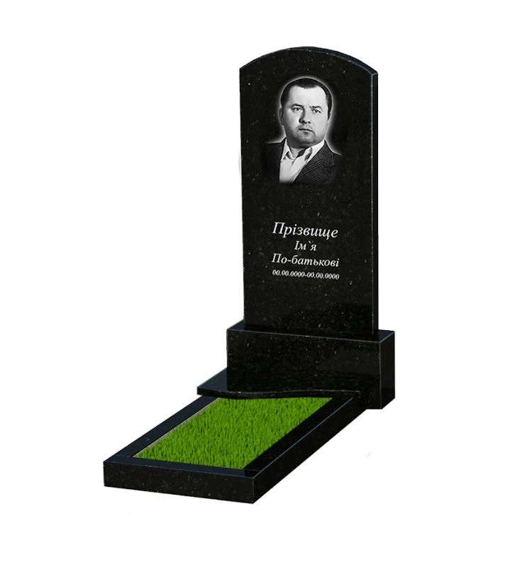 Основное Гранитный памятник с цветником одинарный из черного гранита Коростышев с волной резной к3-kor-pf-120-60-08-009
