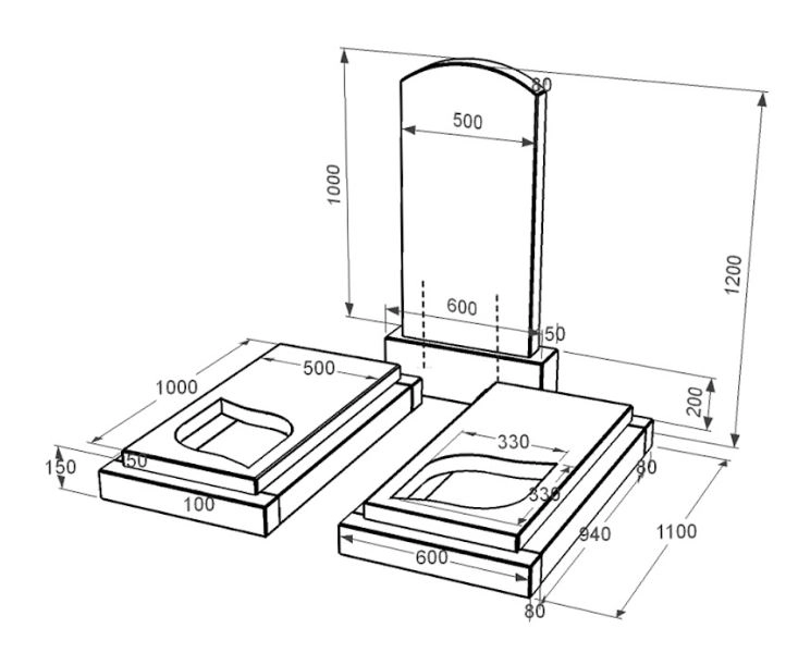 Розміри Пам'ятник із граніту на кладовище подвійний із чорного граніту Коростишів з листом різьблена робота к22-kor-pf-100-50-08-009