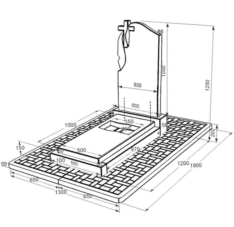 Розміри Гранітна плита на могилу з різним прапором одинарний із чорного граніту Коростишів к6-kor-npf-100-50-08-142-pbd2
