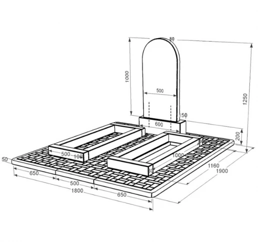 Розміри Пам'ятник із граніту на могилу подвійний із чорного граніту Коростишів з полукруглою стелою к14-kor-pf-100-50-08-006-pbd2