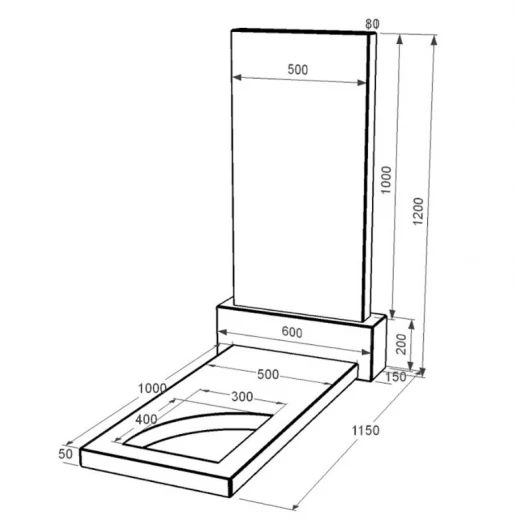 Размеры Памятник на кладбище из гранита для девушки одинарный из черного гранита Коростышев с вырезанным уголком к9-kor-pf-100-50-08-001