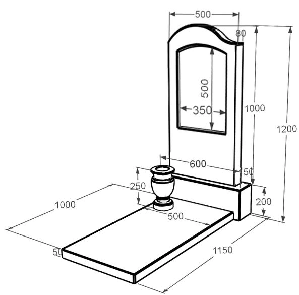 Розміри Надгробок з мармуру з формою хвилі одинарний з мармуру Дайна к7-dan-pf-100-50-08-011-l