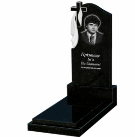 Основное Надгробний пам'ятник із граніту з плащаницею та хрестом різьбленої форми одинарний із чорного граніту Коростишів к12-kor-pf-120-60-08-142
