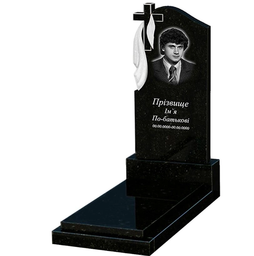 Основное Надгробный памятник из гранита с плащаницей и крестом резной формы одинарный из черного гранита Коростышев к12-kor-pf-120-60-08-142