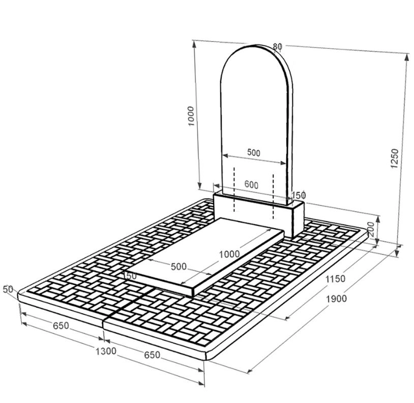 Розміри Гранітний пам'ятник чорний Коростишев одинарний з полукруглою стелою к7-kor-pf-100-50-08-006-pbd2