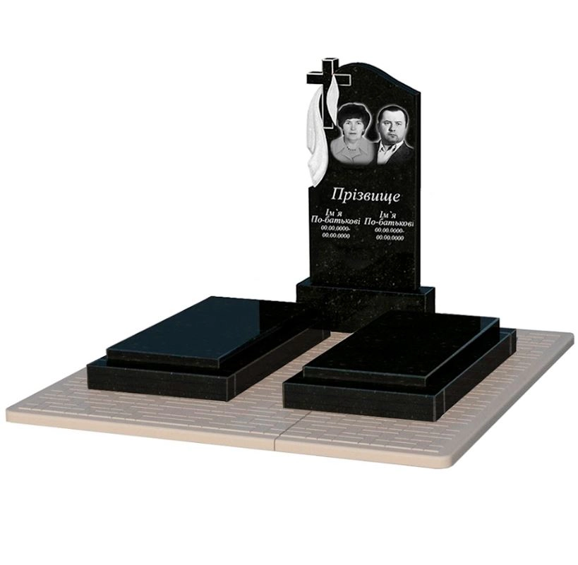 Основное Памятник из гранита с плащаницей резной двойной из черного гранита Коростышев к21-kor-pf-100-50-08-142-pbd2