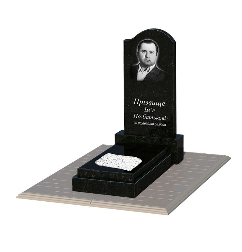 Основне Одинарний гранітний пам'ятник із чорного граніту Коростишів з листом різьблена робота к13-kor-pf-80-40-05-011-r-pbd1