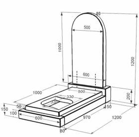 Розміри Гранітний пам'ятник напівкруглий одинарний із чорного граніту Коростишів з листом різьблена робота к13-kor-npf-100-50-08-006