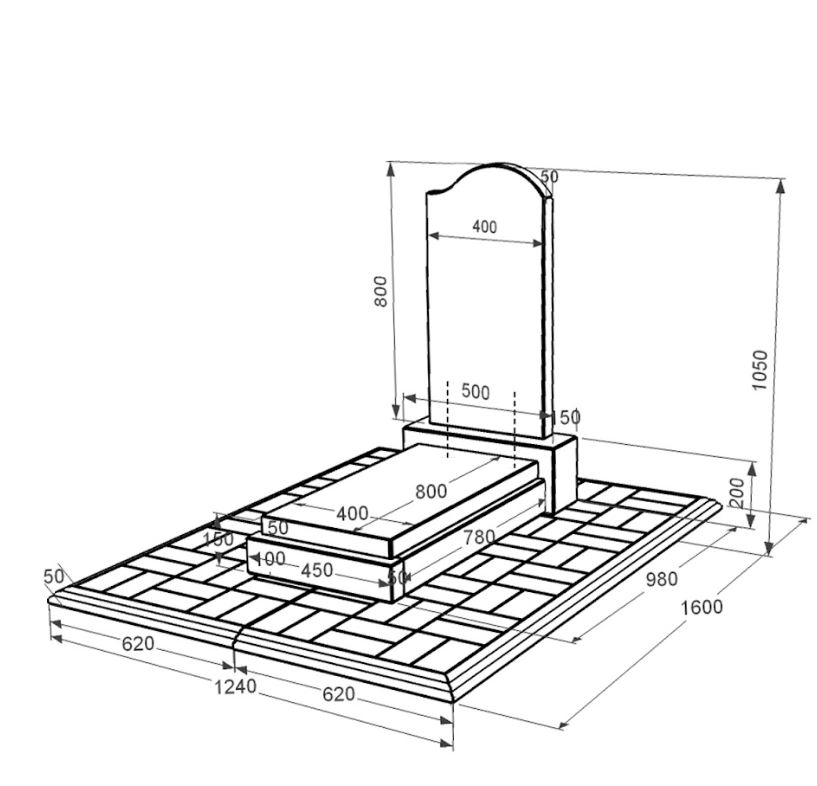 Розміри Гранітний пам'ятник з гробницею одинарний із чорного граніту Коростишів з хвилею різьблений к12-kor-npf-80-40-05-011-r-pbd1