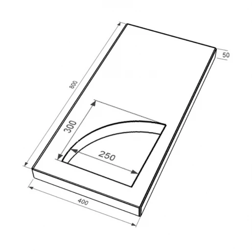 Розміри Надгробна плита 800x400x50 з Токівського граніту із неполірованими фасками Куточок права pl-tok-npf-pt-80-40-05-KUT-R