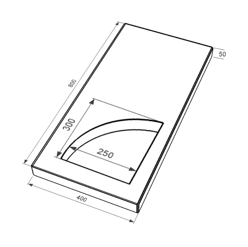 Розміри Надгробна плита 800x400x50 з Токівського граніту із неполірованими фасками Куточок права pl-tok-npf-pt-80-40-05-KUT-R