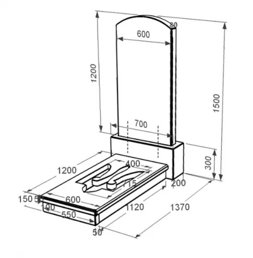 Размеры Памятник из гранита элитный одинарный из черного гранита Коростышев с Трезубом вырезанным к8-kor-pf-120-60-08-009