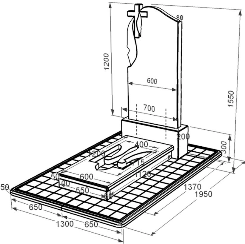 Розміри Гранітний пам'ятник з Тризубом вирізаним одинарний із чорного граніту Коростишів к8-kor-pf-120-60-08-142-pbd3