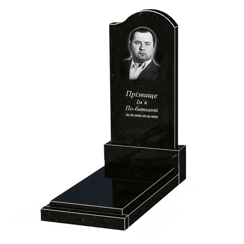 Основне Гранітний пам'ятник великий одинарний із чорного граніту Коростишів з хвилею різьблений к12-kor-npf-120-60-08-011-r