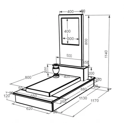 Размеры Мраморный памятник девушкам одинарный из бежевого мрамора Дайна без резных работ к7-dan-pf-80-40-05-001-ck