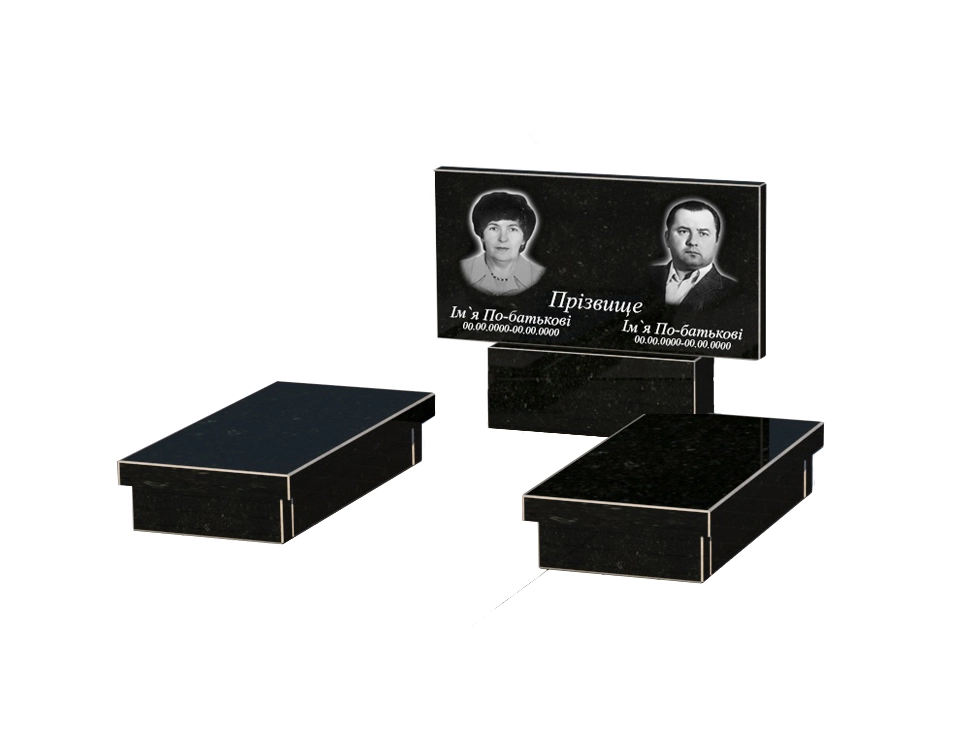 Основне Гранітний пам'ятник для подружжя подвійний із чорного граніту Коростишів без різьблених робіт к19-kor-npf-40-80-05-001