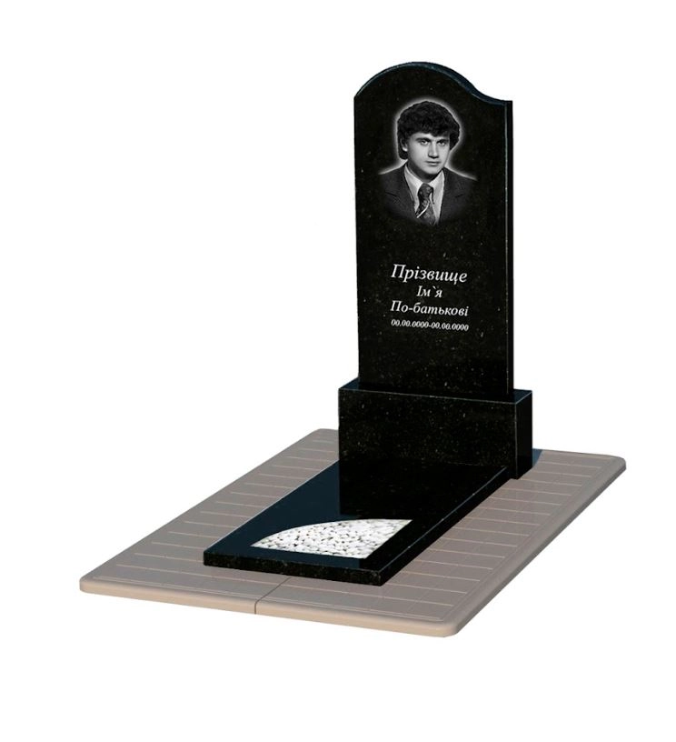 Основне Гранітний пам'ятник синові одинарний із чорного граніту Коростишів з вирізаним куточком к9-kor-pf-120-60-08-011-l-pbd3