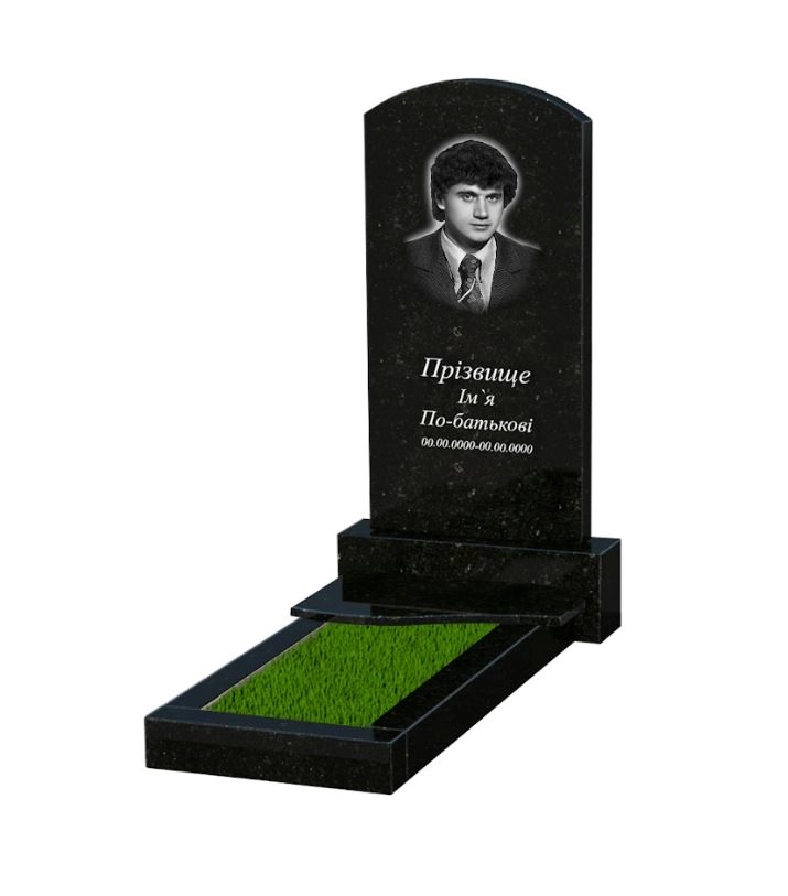 Основне Гранітний пам'ятник юнакам одинарний із чорного граніту Коростишів з хвилею різьблений к3-kor-pf-100-50-08-009