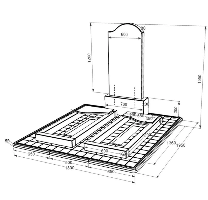 Розміри Гранітний пам'ятник із неполірованими фасками подвійний із чорного граніту Коростишів з хвилею різьблений к16-kor-npf-120-60-08-011-r-pbd3