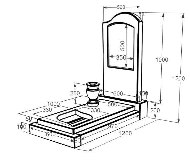 Розміри Пам'ятник на могилу із мармуру з хвилею різьблений з мармуру Дайна к13-dan-pf-100-50-08-011-r