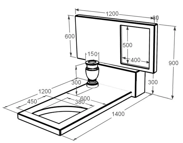 Размеры Мраморный памятник высотой 90 см одинарный из мрамора Дайна с вырезанным уголком к9-dan-pf-60-120-08-001