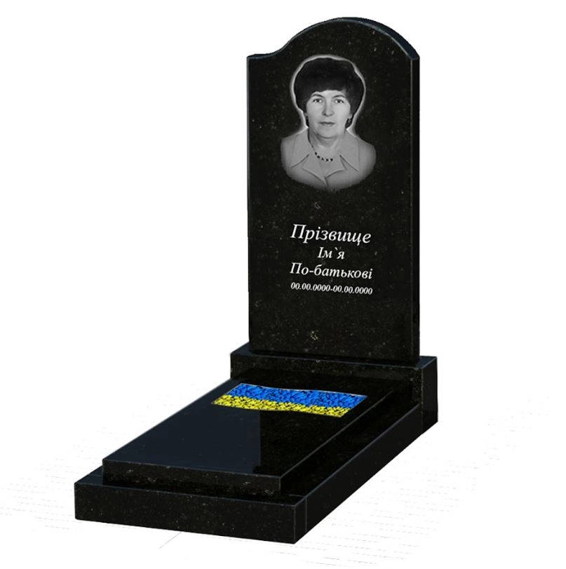 Основное Гранитный памятник с вырезанным флагом одинарный из черного гранита Коростышев к6-kor-pf-100-50-08-011-r