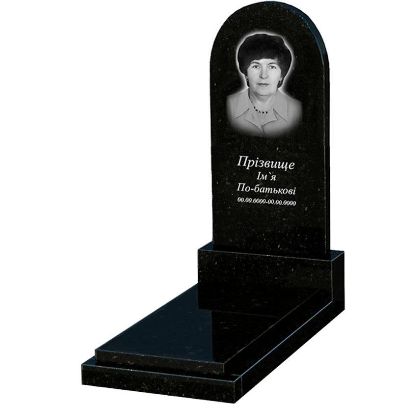 Основне Гранітний пам'ятник стела 120х60 см одинарний із чорного граніту Коростишів з полукруглою стелою к12-kor-pf-120-60-08-006