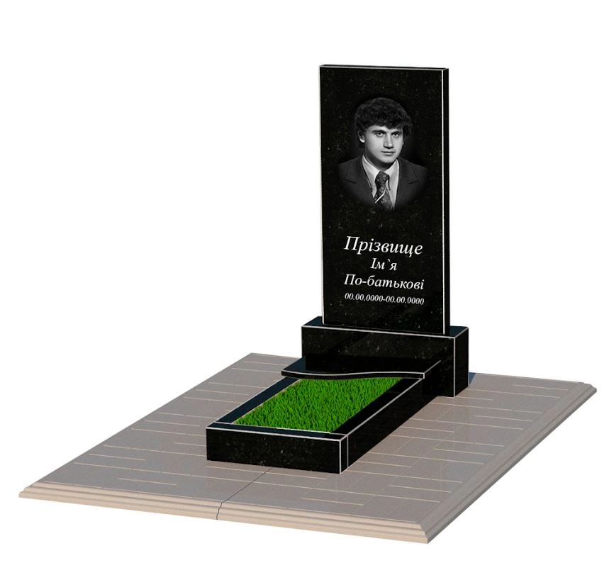 Основне Гранітний пам'ятник висотою 100 см одинарний із чорного граніту Коростишів з хвилею різьблений к3-kor-npf-80-40-05-001-l-pbd1