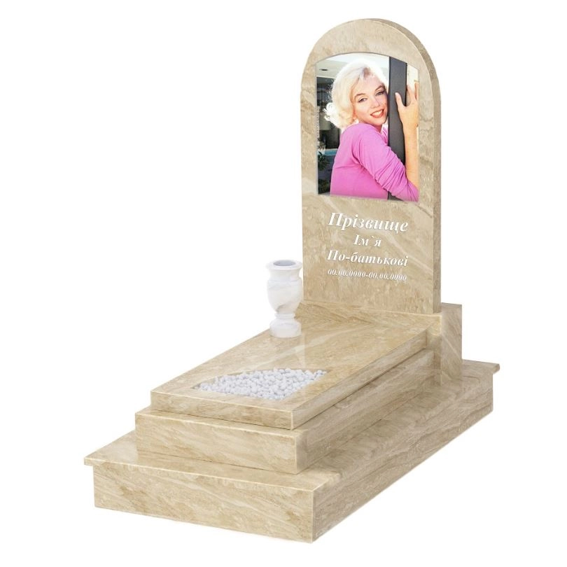 Основне Мармуровий пам'ятник стела 80x40 см одинарний з мармуру Дайна з вирізаним куточком к24-dan-pf-80-40-05-006-ck