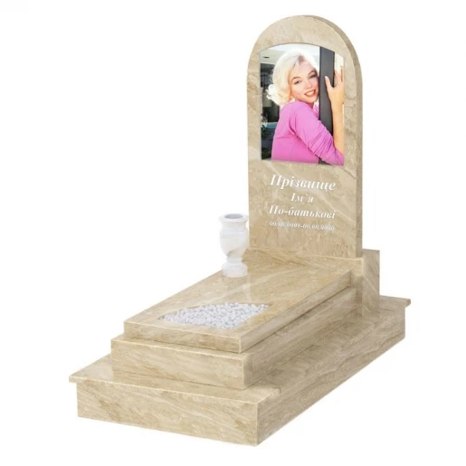 Мармуровий пам'ятник стела 80x40 см одинарний з мармуру Дайна з вирізаним куточком к24-dan-pf-80-40-05-006-ck