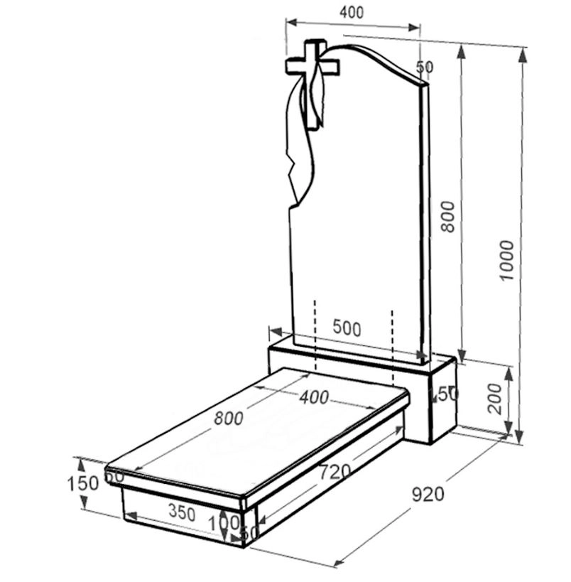 Розміри Гранітний пам'ятник з хрестом різьблена робота одинарний із чорного граніту Коростишів з плащаницею різьблений к10-kor-pf-80-40-05-142