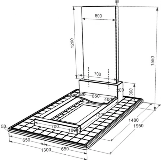 Размеры Памятник из гранита широкого размера одинарный из черного гранита Коростышев с волной резной к5-kor-pf-120-60-08-001-pbd3