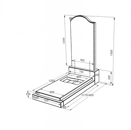 Розміри Надгробок із граніту з вирізаним прапором одинарний із чорного граніту Коростишів к6-kor-pf-120-60-08-011-l