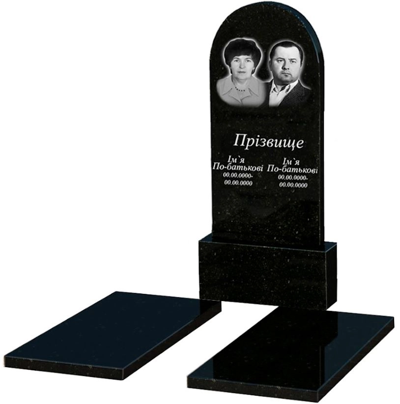 Основное Двойной гранитный памятник из черного гранита Коростышев с полукруглой стелой к17-kor-pf-120-60-08-006