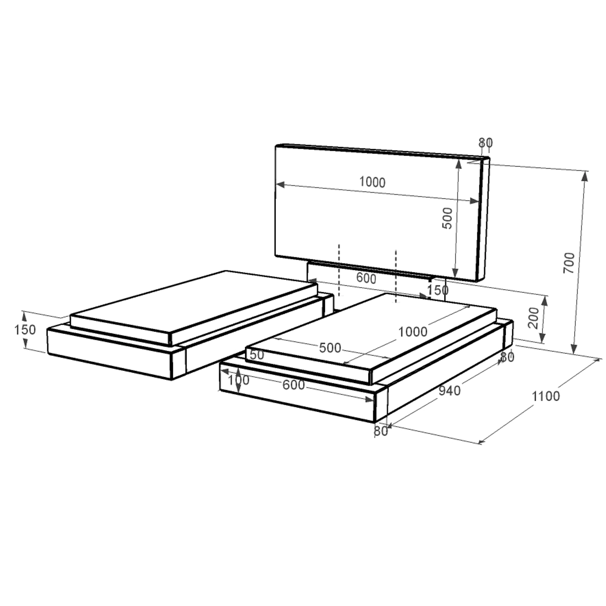 Надгробок із граніту горизонтальне подвійне із чорного граніту Коростишів без різьблених робіт к21-kor-npf-50-100-08-001