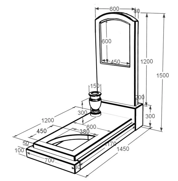 Розміри Мармуровий пам'ятник стела 120х60 см одинарний з мармуру Дайна з вирізаним куточком к24-dan-pf-120-60-08-009