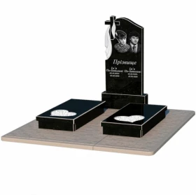 Гранитный памятник производство Украина двойной из черного гранита Коростышев с сердцем резная работа к20-kor-npf-100-50-08-142-pbd2