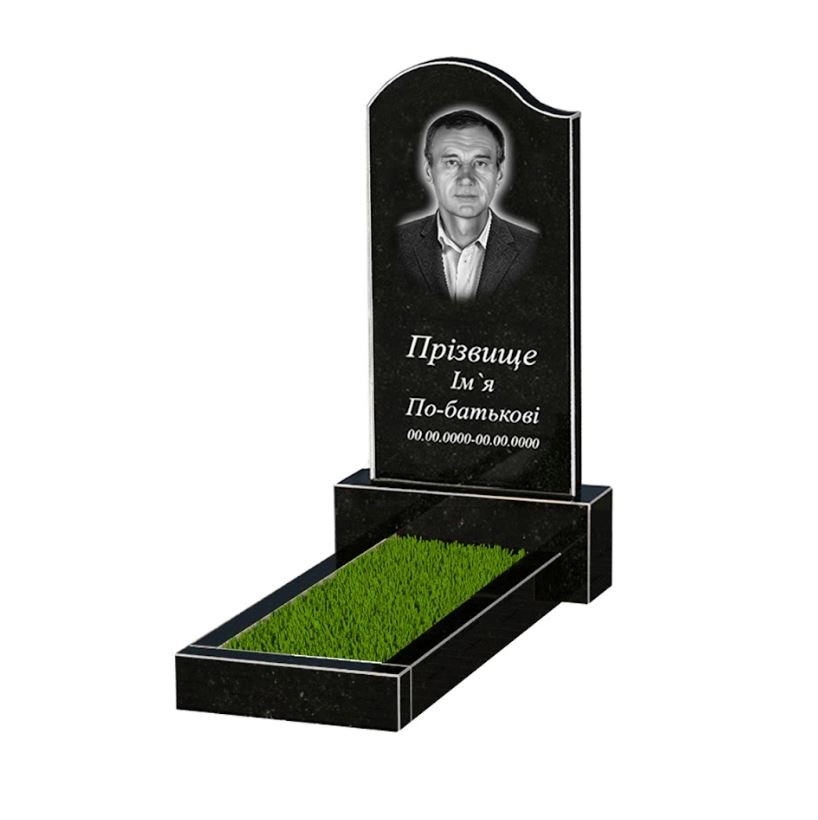 Основне Гранітна плита на могилу висотою 100 см одинарна із чорного граніту Коростишів з хвилею різьблена к1-kor-npf-80-40-05-011