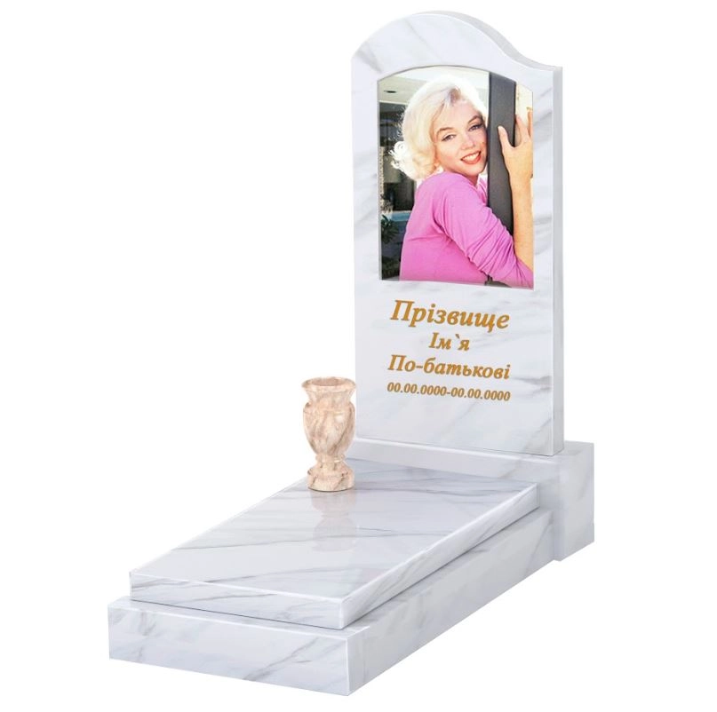 Основне Мармуровий пам'ятник з хвилею різьблений одинарний з білого мармуру Волокас к12-vol-pf-80-40-05-011-l