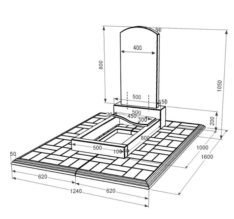Розміри Гранітний пам'ятник з бетонною плитою одинарний із чорного граніту Коростишів з хвилею різьблений к5-kor-npf-80-40-05-009-l-pbd1