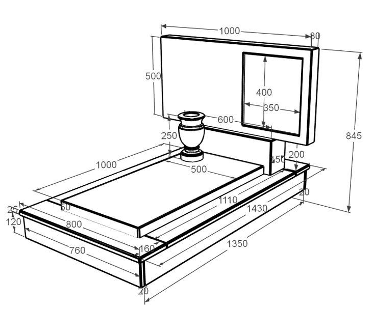 Розміри Мармуровий пам'ятник висотою 70 см одинарний з мармуру Дайна без різьблених робіт к7-dan-pf-50-100-05-001-ck