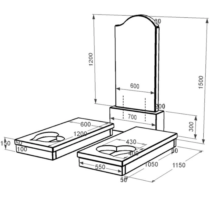 Розміри Гранітний пам'ятник з серцем різьблена робота подвійний із чорного граніту Коростишів к20-kor-pf-120-60-08-011-r