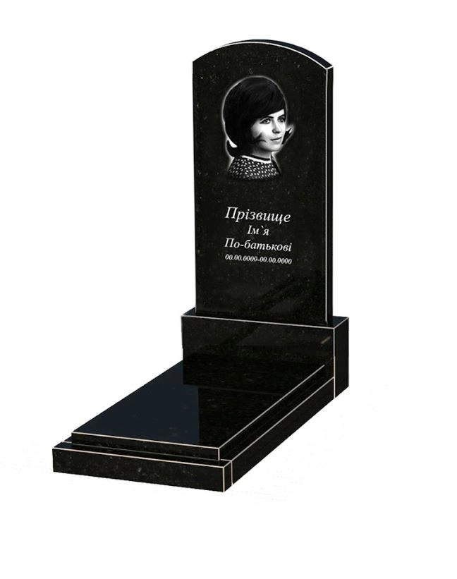 Основне Гранітна плита на могилу дівчинам одинарний із чорного граніту Коростишів з дугою різьблений к12-kor-npf-120-60-08-009