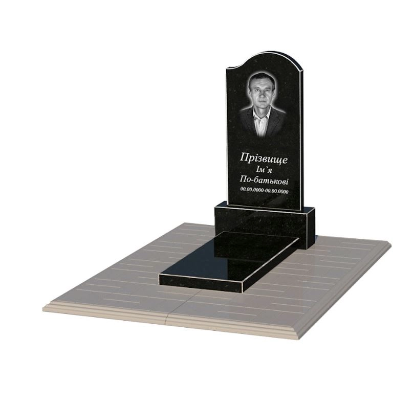 Основне Гранітний камінь на могилу батькові одинарний із чорного граніту Коростишів з хвилею різьблений к7-kor-npf-80-40-05-011-r-pbd1