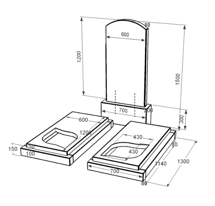 Размеры Гранитный памятник стела 120х60 см двойной из черного гранита Коростышев с листом резная работа к22-kor-pf-120-60-08-009