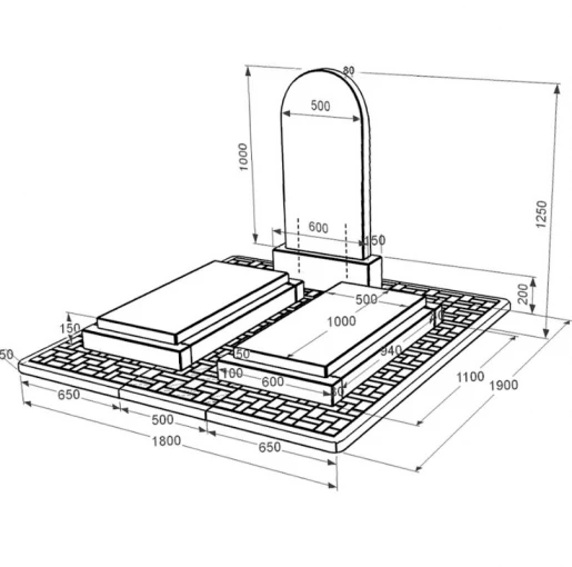 Размеры Памятник из гранита с полным полированием сторон двойной из черного гранита Коростышев с полукруглой стелой к21-kor-pf-100-50-08-006-pbd2